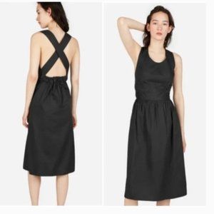 Everlane Clean Cotton Cross Back Sleeveless Midi Black Dress Size 6